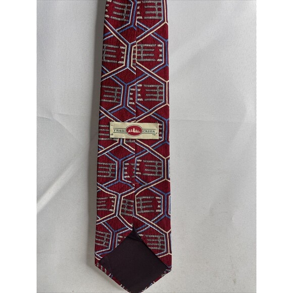 Trail Creek Mens Silk Geometric Regular Tie Necktie Multi-Color Red 58 inch - Picture 10 of 12